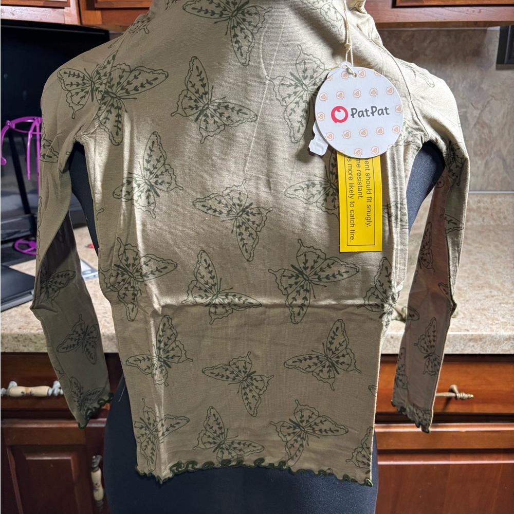 PatPat Khaki Butterfly Patterned Top